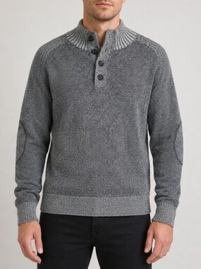 Aqua Men's Gray Button Front Lambswool Sweater